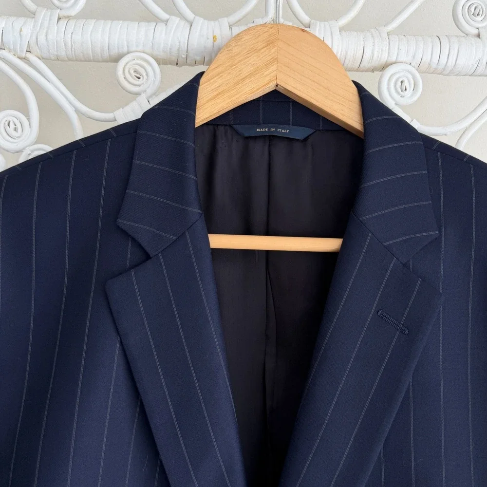 Brooks Brothers Blazer Mens 46R Navy Stripe Wool 1818 Madison Vitale Italy Made